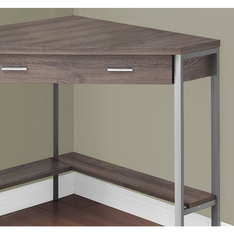 42 Taupe Brown and Silver L-Shaped Contemporary Computer Desk