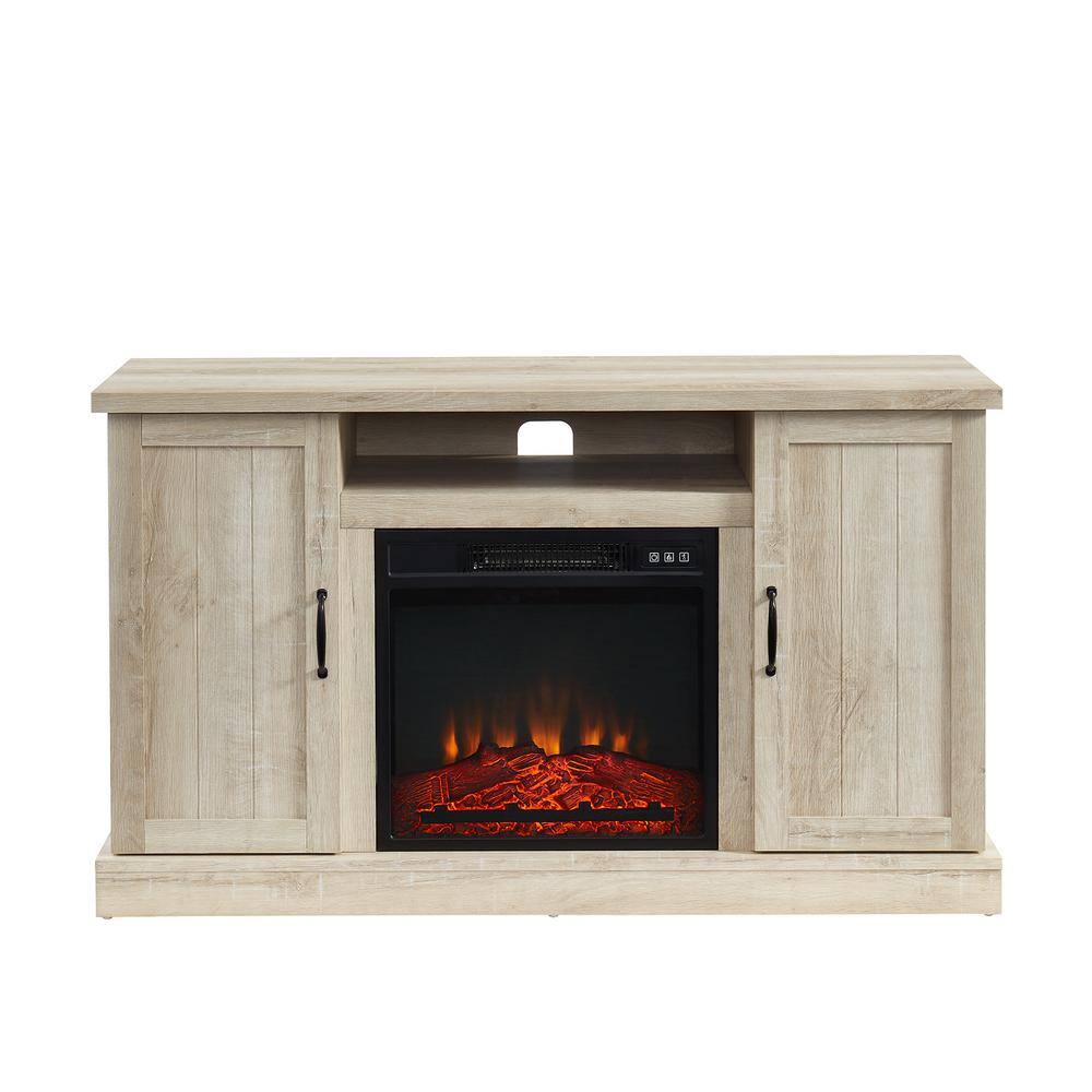 CASAINC 48 in. Freestanding Electric Fireplace with Wooden Storage TV Stand in White Oak CA-CYTVS07-WOK