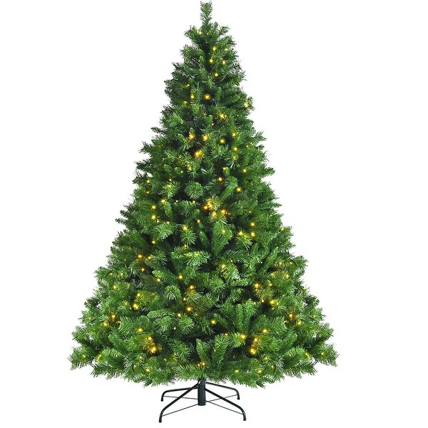 7ft PreLit Artificial Hinged Christmas Tree w/8 Modes LED Lights and