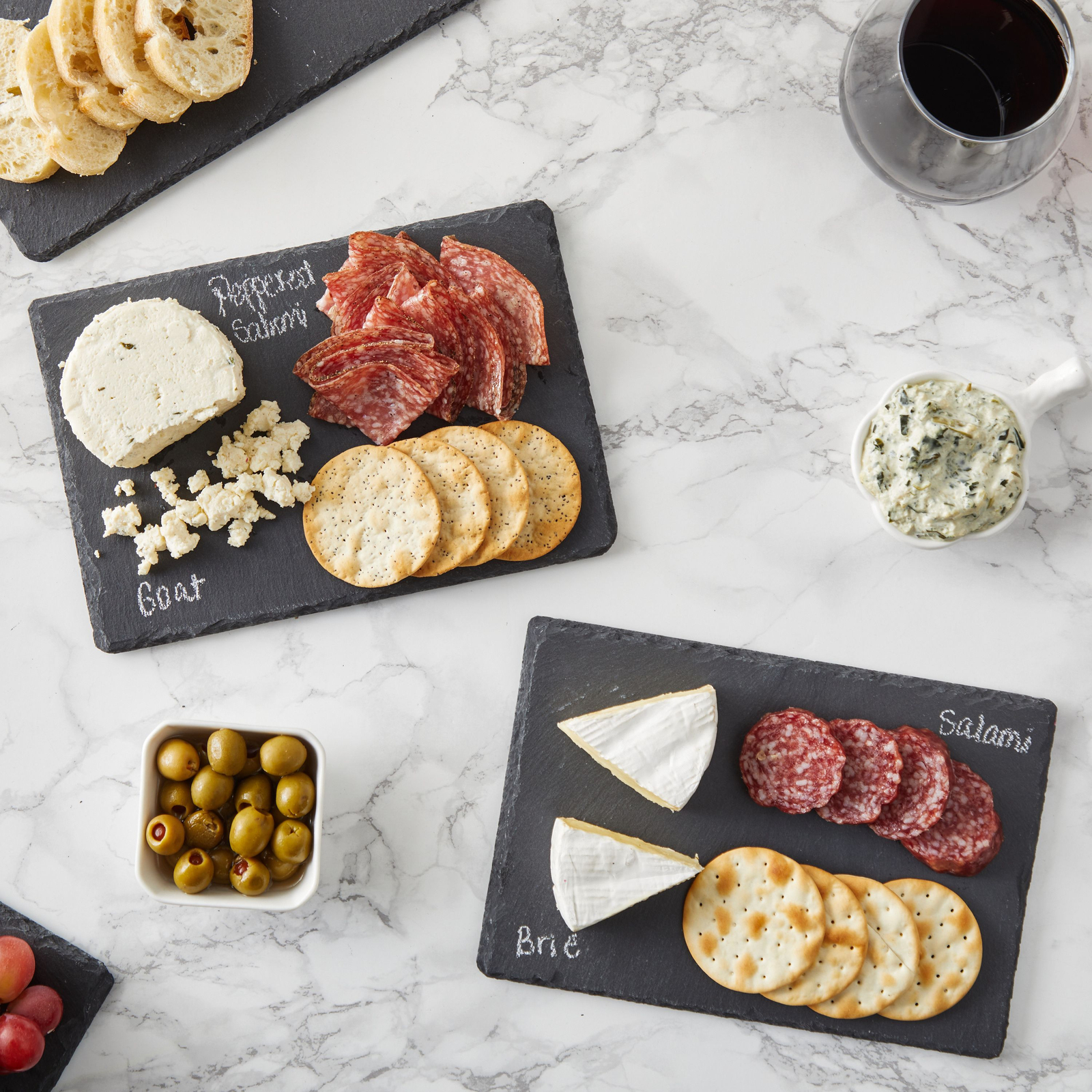 6-Piece Mini Charcuterie Boards with Chalk， Individual Stone Plates for Cheese， Meat， Appetizers， Sushi Plate for Brunch， Dinner， and Reception Meals， 6 x 9 in