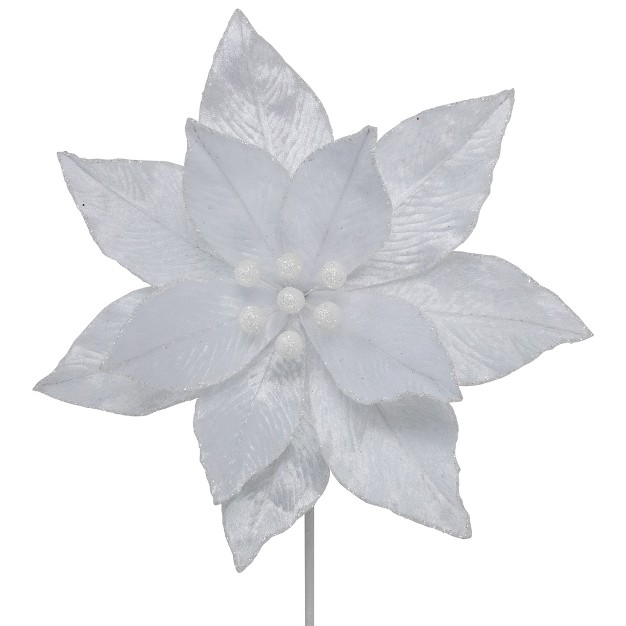 White Glittered Poinsettia Christmas Stem Spray