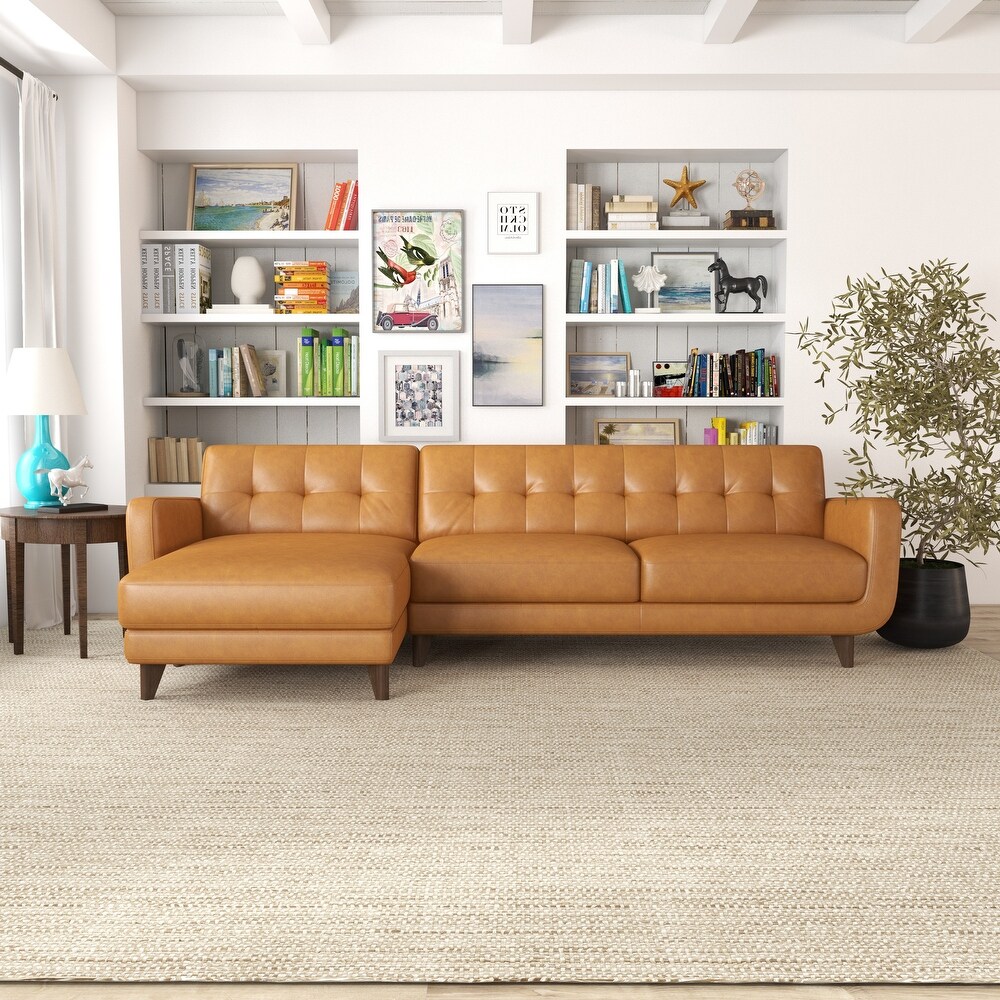 Carla Mid Century Modern Tufted Living Room Leather Sectional Couch