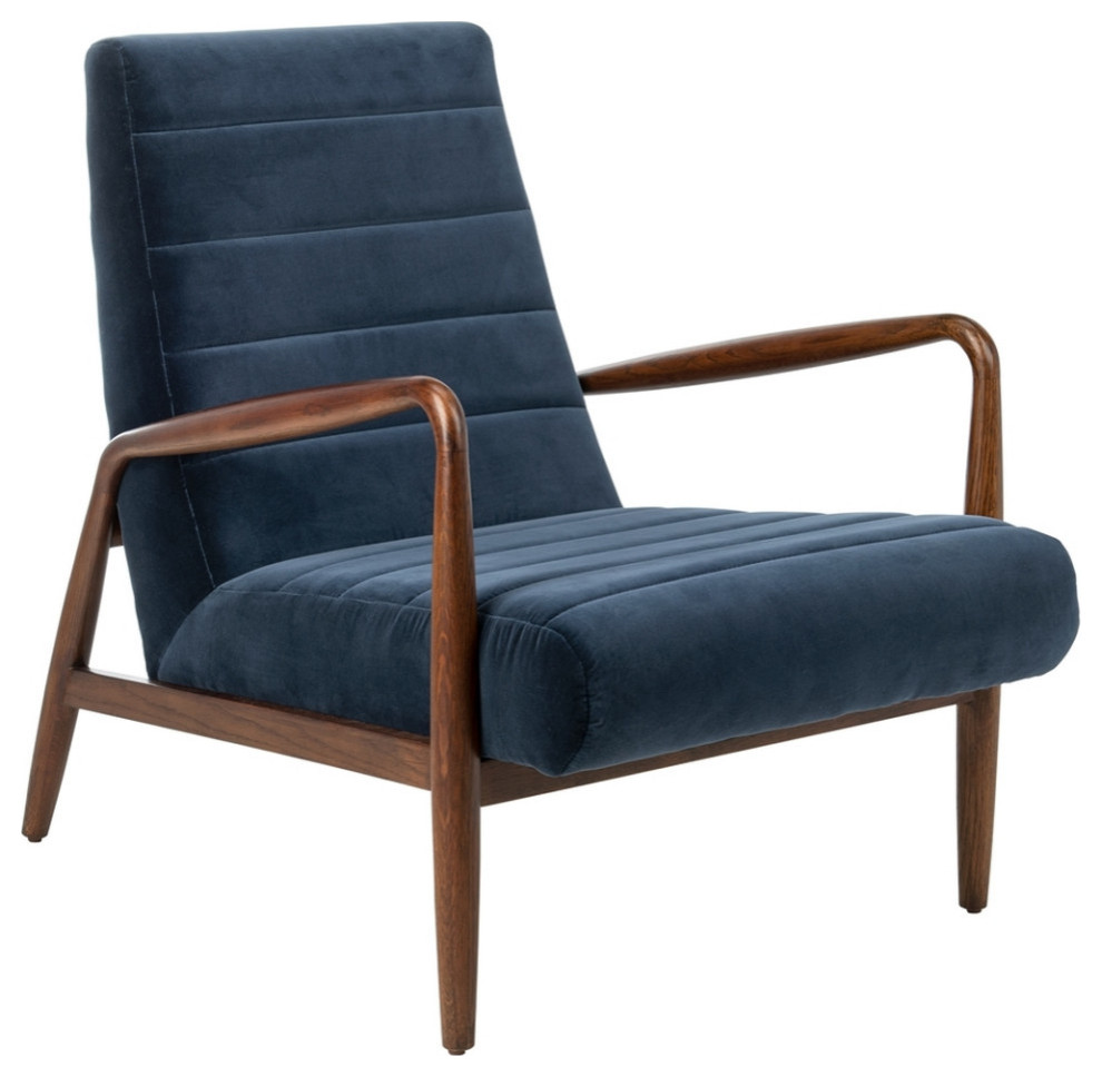 Cornelia Channel Tufted Arm Chair Navy / Dark Walnut   Midcentury   Armchairs And Accent Chairs   by AED Luxury Home Decor  Houzz