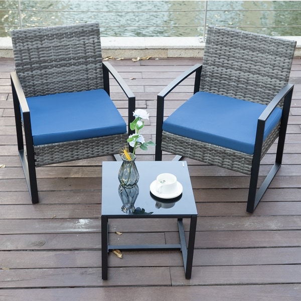 3Pieces Wicker Patio Conversation Set Outdoor Chairs with Cushions