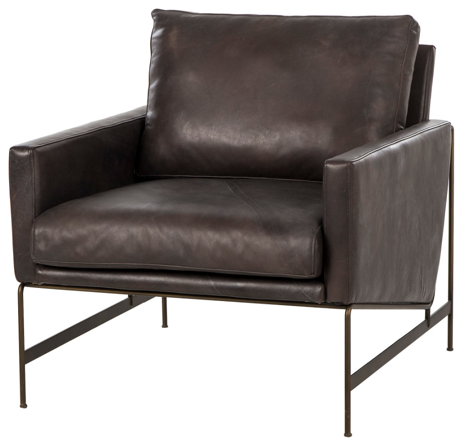 Destroyed Black Leather Upholstery Chair  Andrew Martin Vanessa   Industrial   Armchairs And Accent Chairs   by Oroa   Distinctive Furniture  Houzz