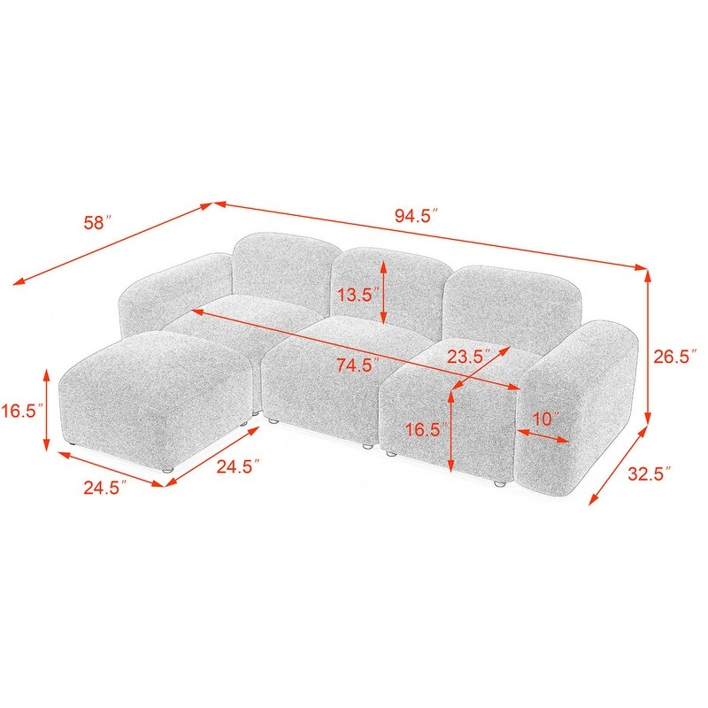 L Shape Modular Sectional Sofa with Ottoman  94.5\