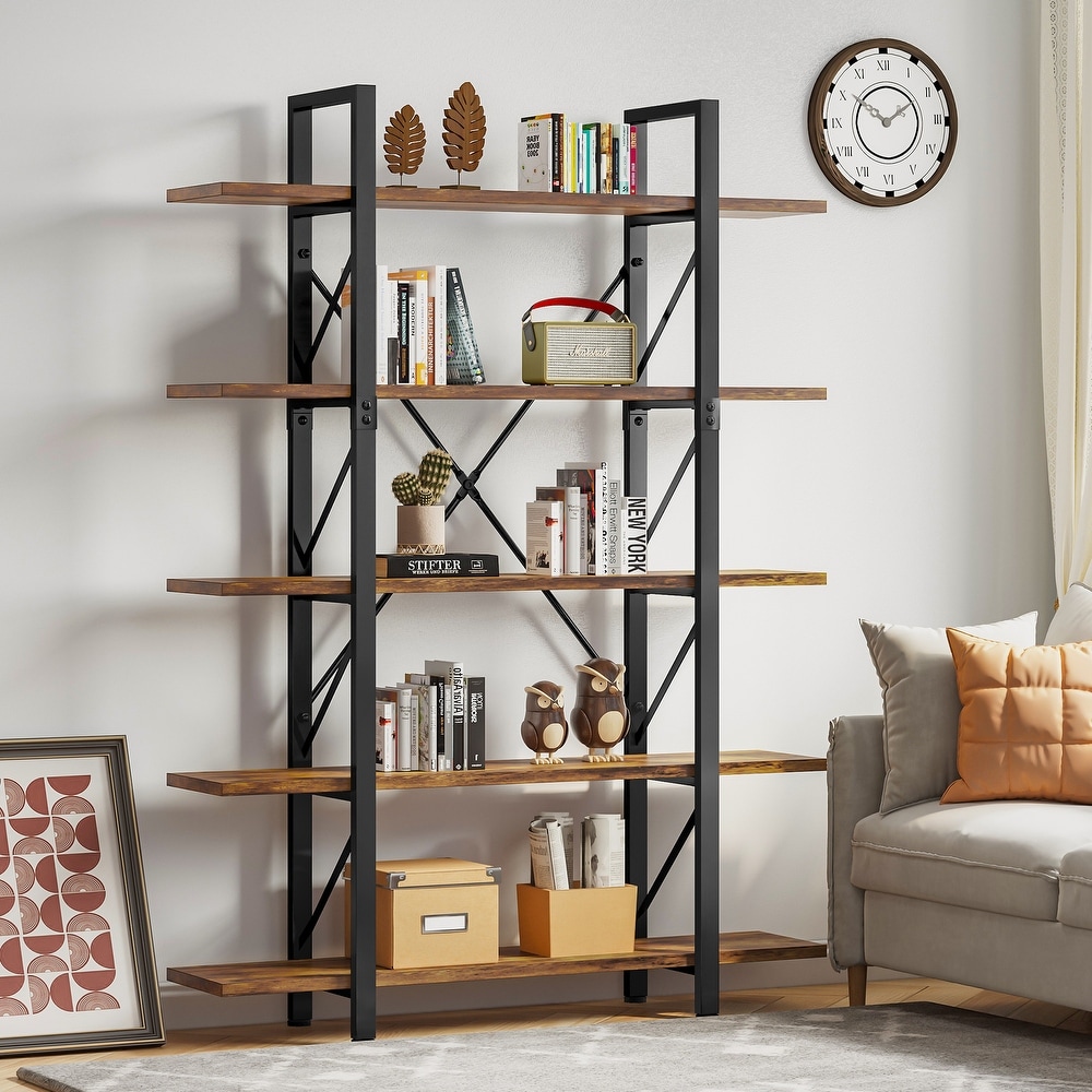 Roul Wood 5 Tier Bookshelf Freestanding 5 Shelf Bookcases Open Display Storage