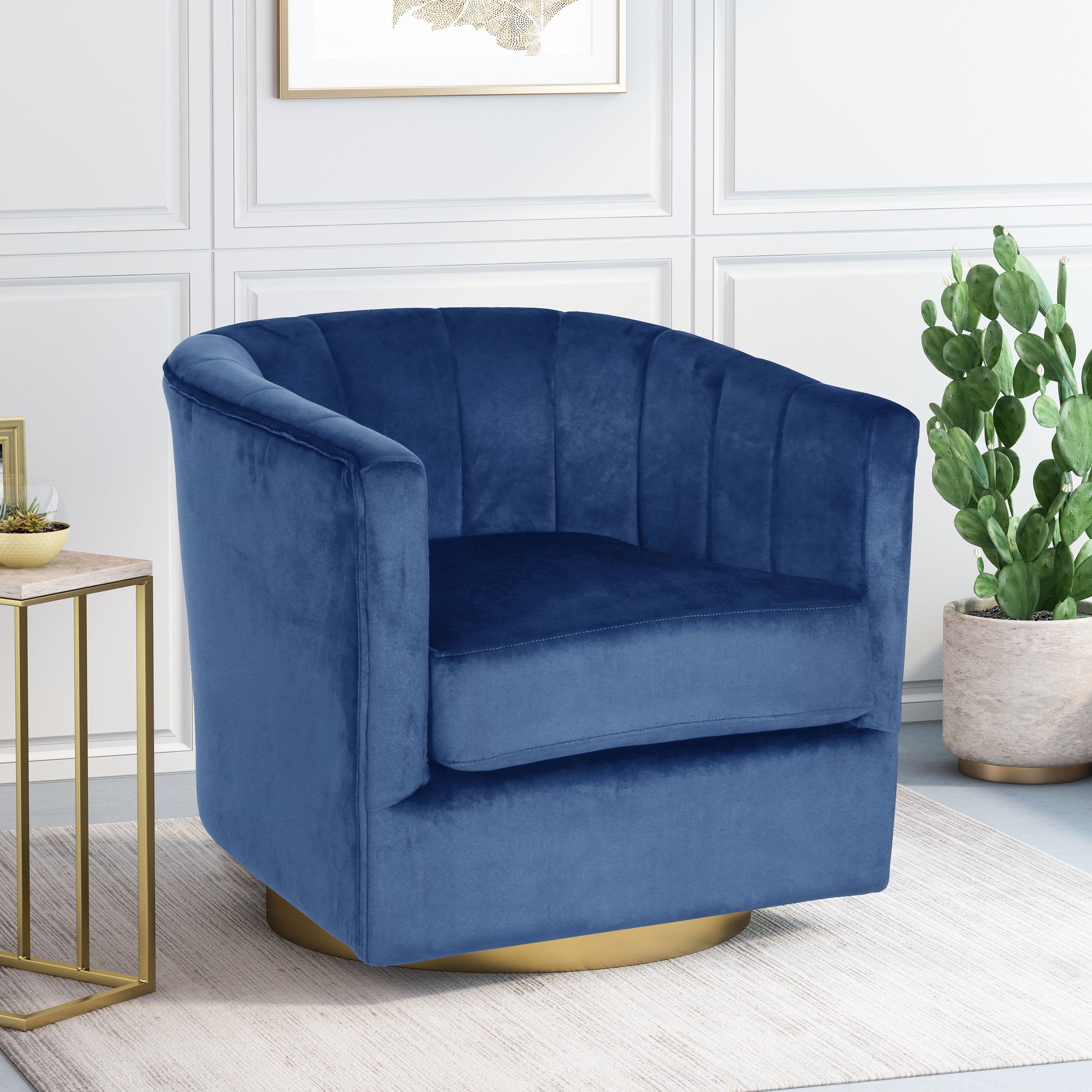 Blairmont Modern Glam Channel Stitch Velvet Swivel Club Chair