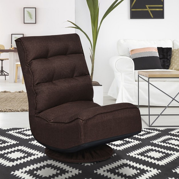 Costway Gaming Chair Fabric 5 position Folding Lazy Sofa 360 Degree Swivel Grey Black coffee