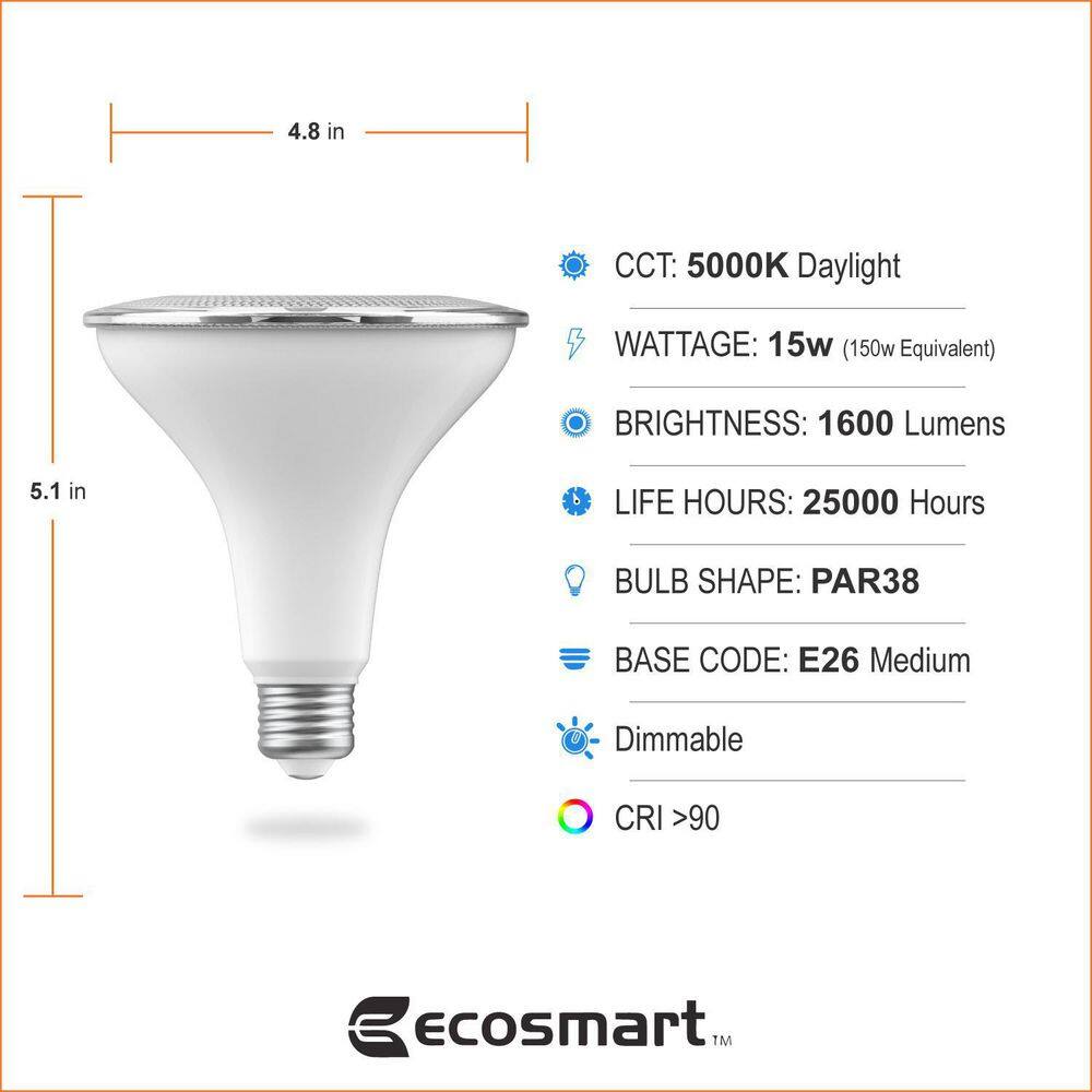 EcoSmart 150-Watt Equivalent PAR38 Spot Light Energy Star Dimmable CEC LED Light Bulb Daylight (2-Pack) FG-04302