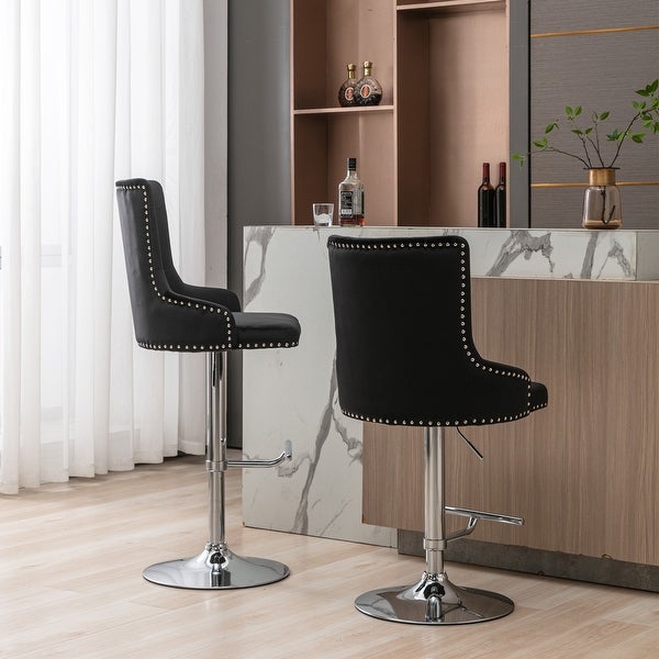 Swivel Velvet Barstools Adjusatble Seat Height， Set of 2