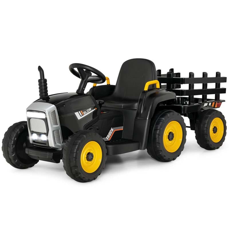 Kids Ride on Tractor w/Trailer 12V Battery Powered Electric Riding Toy Car Vehicle with 3-Gear-Shift Ground Loader