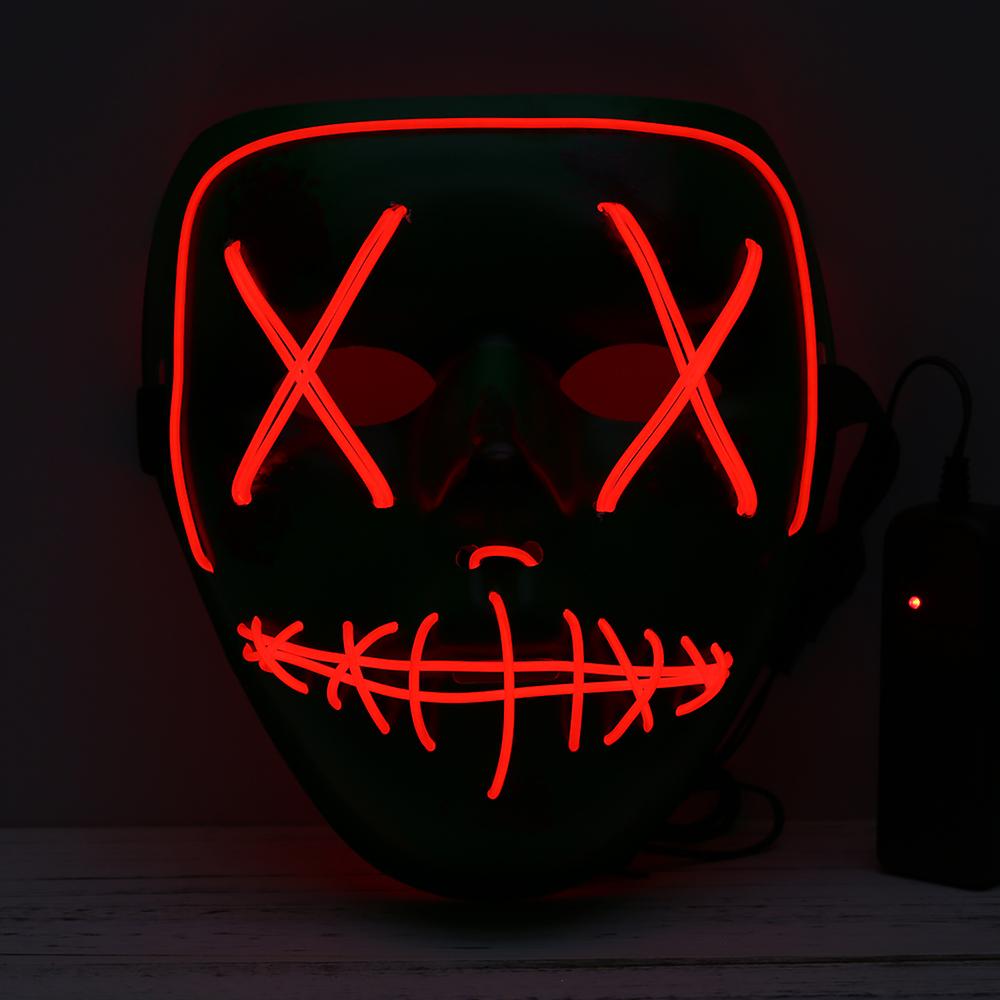 Red Adults Halloween Led Light Up Mask Halloween Costume Supplies For Festival Masquerade Cosplay Party Performance--red Light