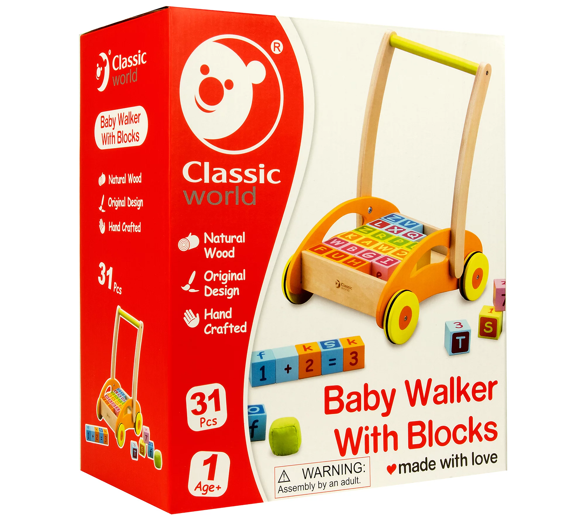 Classic World Toys Wood Baby Walker with Blocks