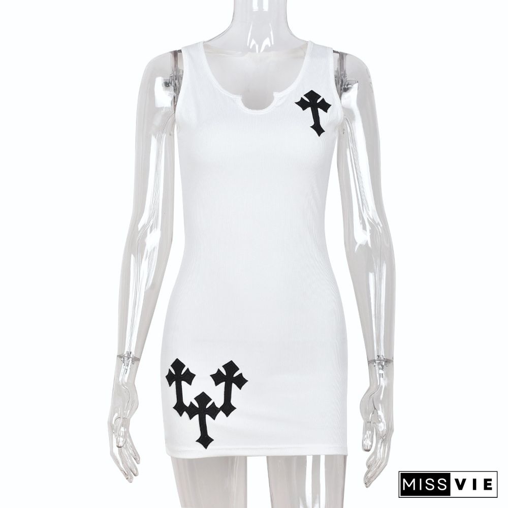 Cross Printed Y2K Streetwear Basic Tank Dress