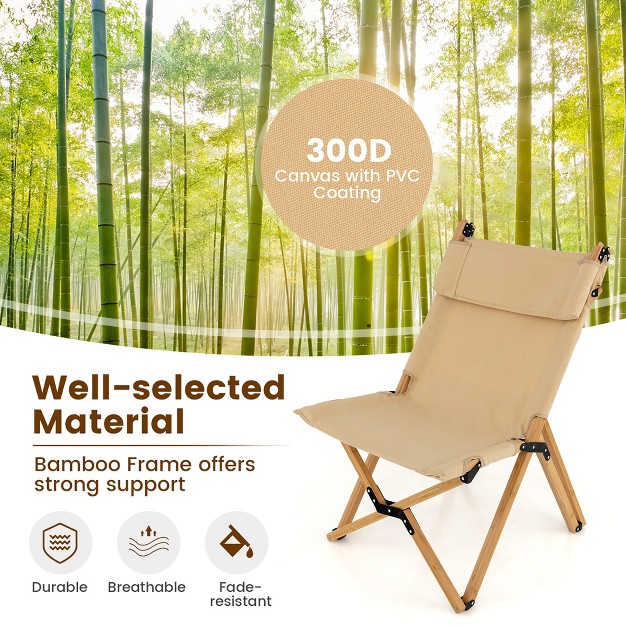 Tangkula Outdoor Adjustable Backrest Chair Folding Camping Chair Bamboo W Carrying Bag