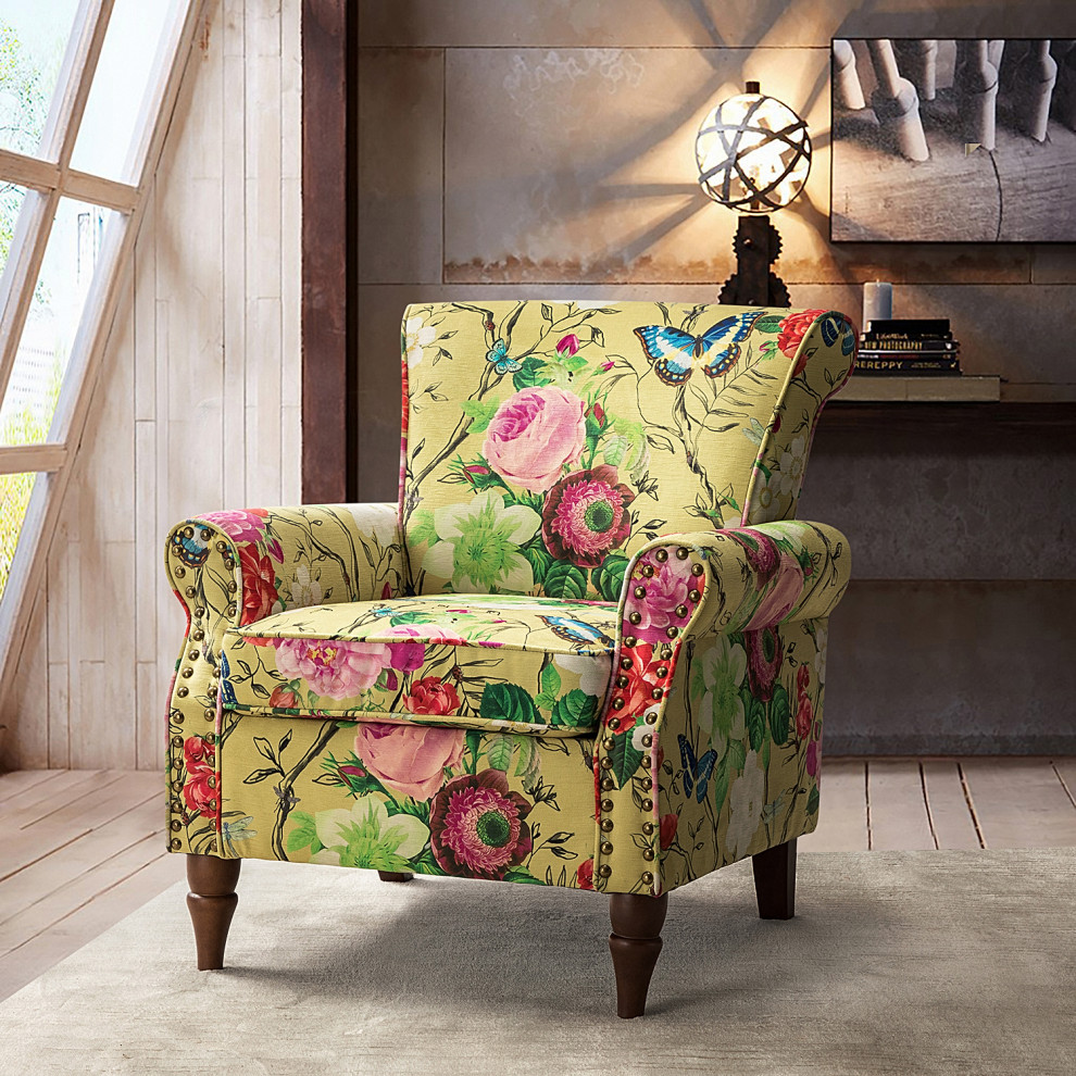 Wooden Upholstered Armchair   Traditional   Armchairs And Accent Chairs   by Karat Home  Houzz