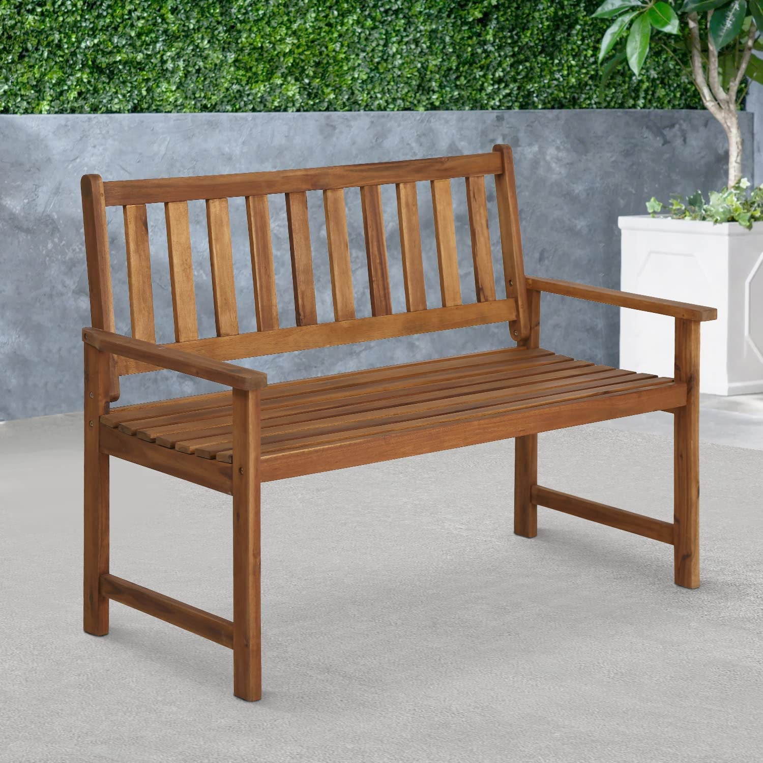 Outdoor Patio Bench, Acacia Wood Garden Bench with a Natural Oiled 2 Seats Patio Furniture Bench with Backrest Park Bench for Backyard Patio Balcony Porch Deck Garden Lawn