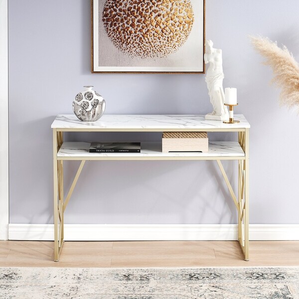 ivinta Modern Narrow Console Table with Storage， White Entryway Table