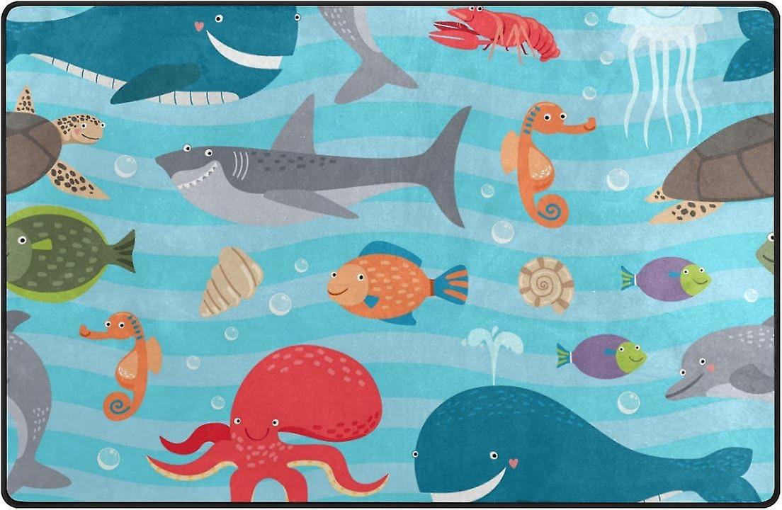 Colourlife Lightweight Carpet Mats Area Soft Rugs Floor Mat Doormat Decoration For Rooms Entrance 31 X 20 Inches Sea Creatures On Blue Waves