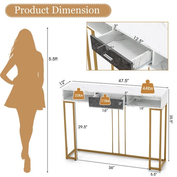 48 Inch 2-Tier Console Table with Drawer - 47.5