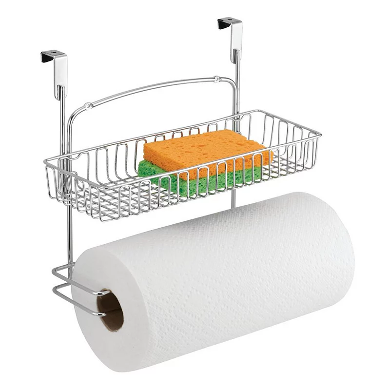 mDesign Over Cabinet Paper Towel Holder with Multi-Purpose Basket Shelf