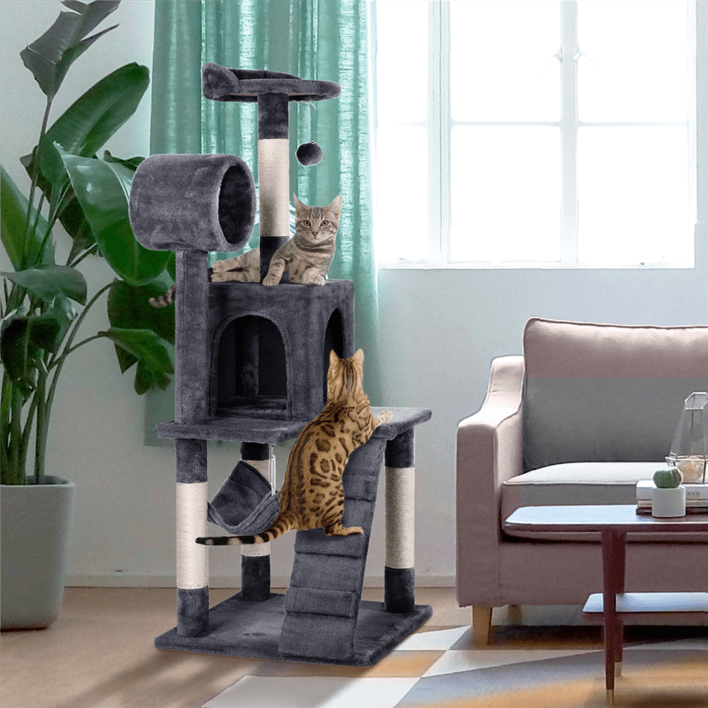 Yaheetech 51'' Cat Tree Condo Multilevel Cat Towers W/ Hammock Tunnel Scratching Post， Dark Gray