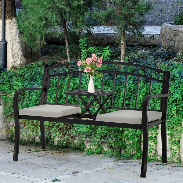 AVAWING Outdoor Steel Garden Bench Porch Path Chair Loveseat