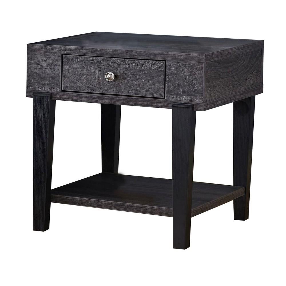 1 Drawer Wooden End Table with 1 Open Shelf， Distressed Gray - 22 H x 20.75 x 22 L