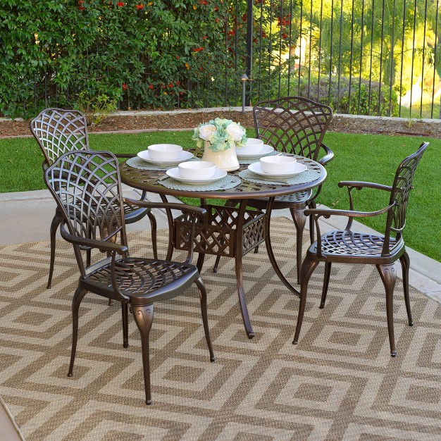 Kinger Home Arden 5 piece Outdoor Dining Table Set With A Cast Aluminum Frame Bronze