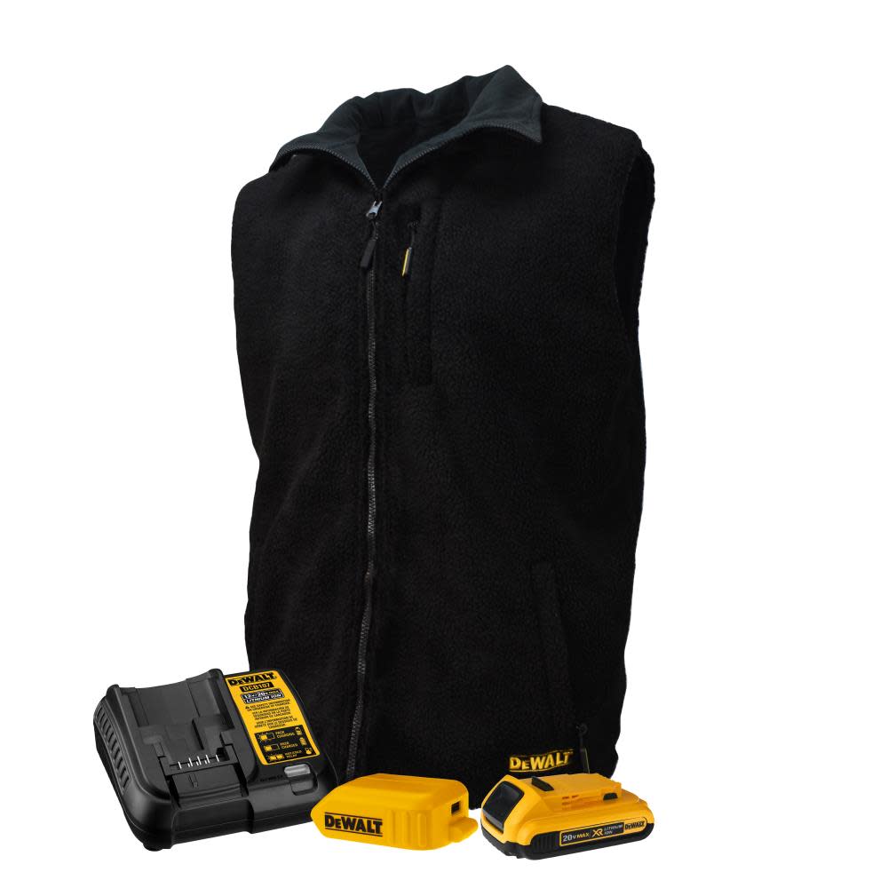 DEWALT Heated Reversible Fleece Vest with Battery ; Black ; 2X ;