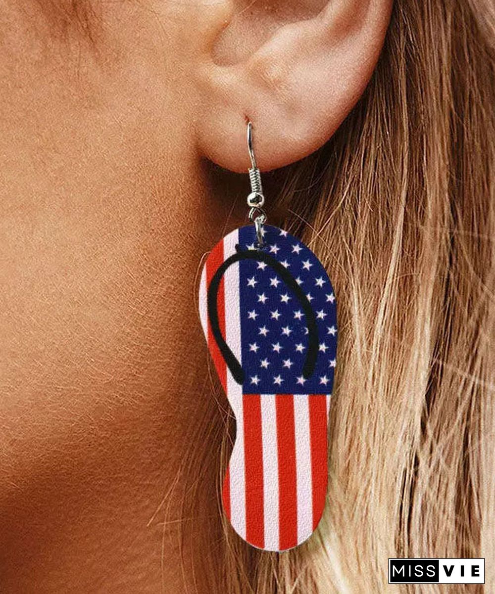 Cute Independence Day Theme Print Slipper Shape Leather Earrings