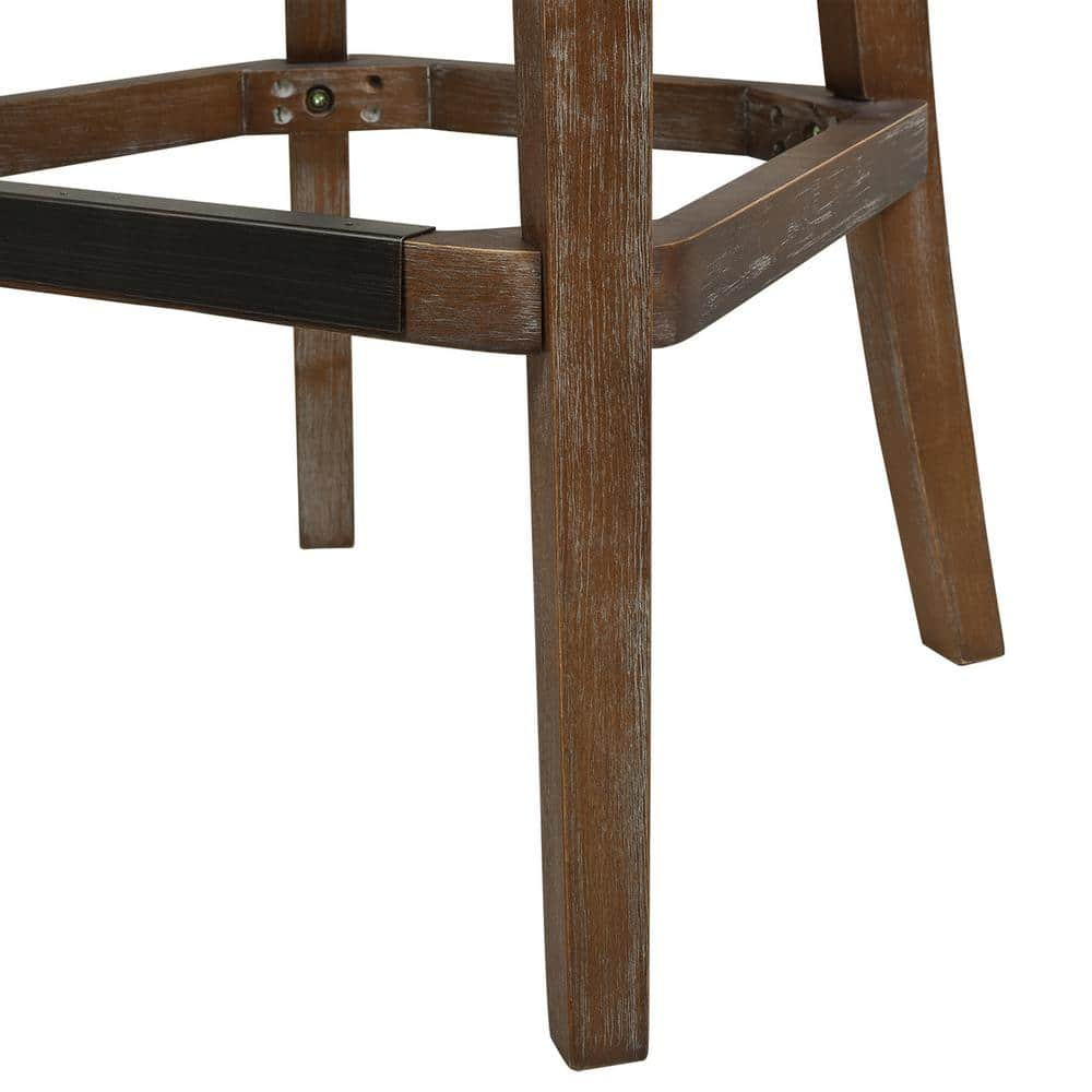 Jennifer Taylor Emma 43 in. Greige Gray Linen Tufted Rubber Wood 31 in. Bar Stool with Linen Seat 81170-MLG