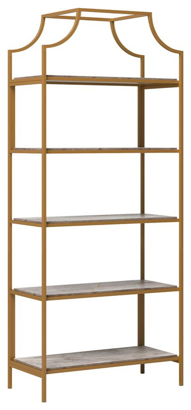 Sauder International Lux 5 Shelf Metal Frame Bookcase Gold Satin/Sindoori Mango   Contemporary   Bookcases   by Homesquare  Houzz