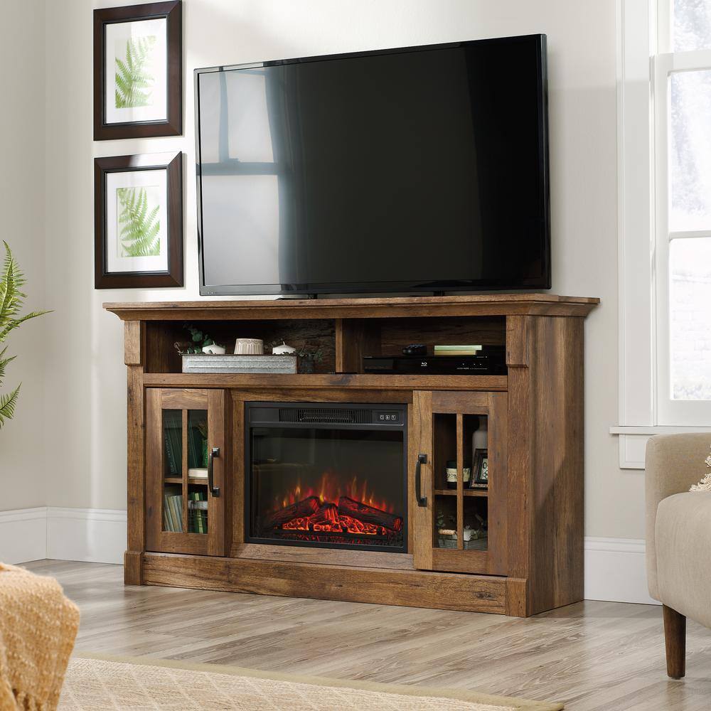 SAUDER 60 in. Vintage Oak Rectangle Engineered Wood TV Console with Fireplace Fits TV's up to 65 in. 427377