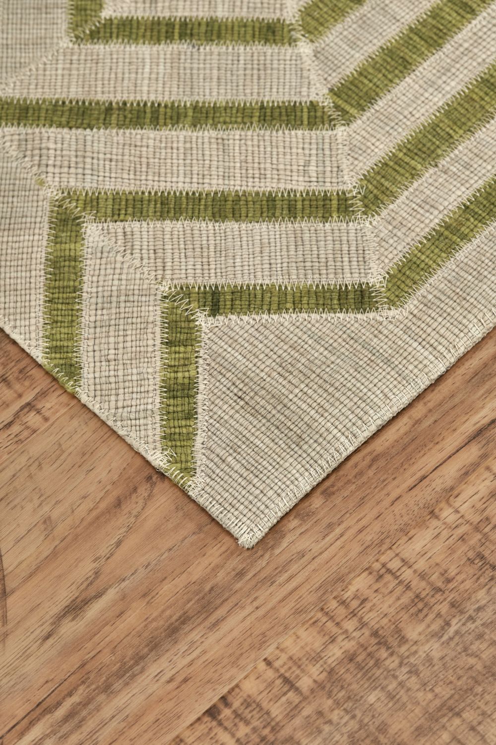 Bromham Flatweave Green and Ivory Rug by BD Fine