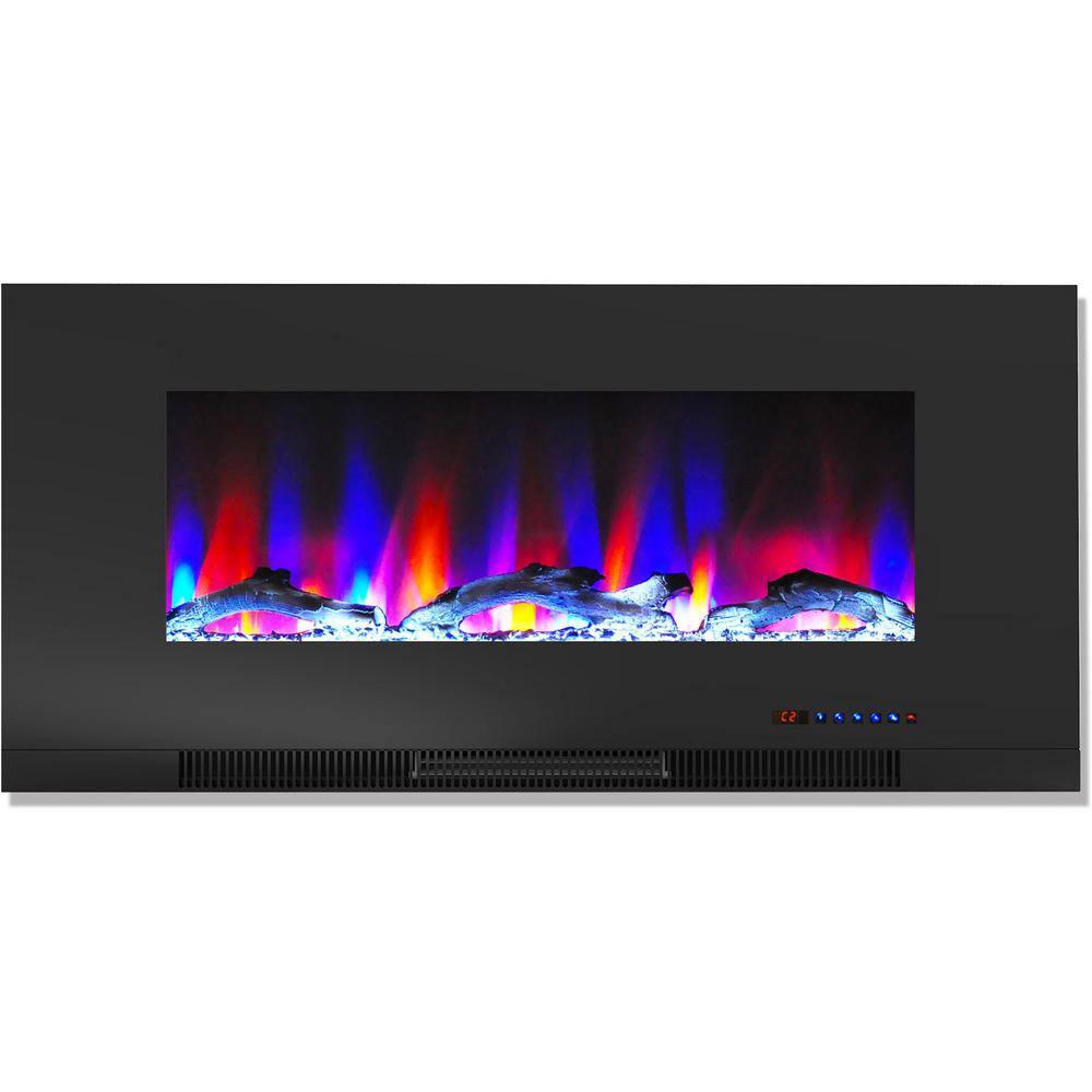 Cambridge Somerset 70 in. Black Electric Fireplace TV Stand in Multi-Color with LED Flame Driftwood Log Display and Remote Control CAM6938-2COF