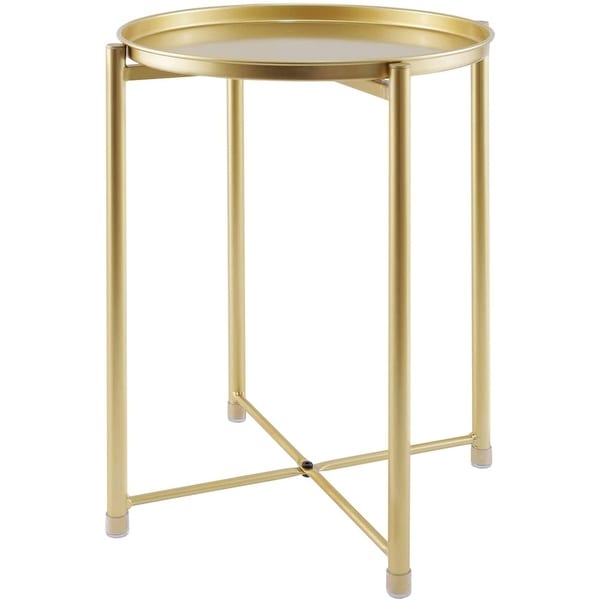 Round X-shaped Rods End Table Removable Top Metal Tray Side Table Small Coffee Table for Living Room，Bedroom，Small Space