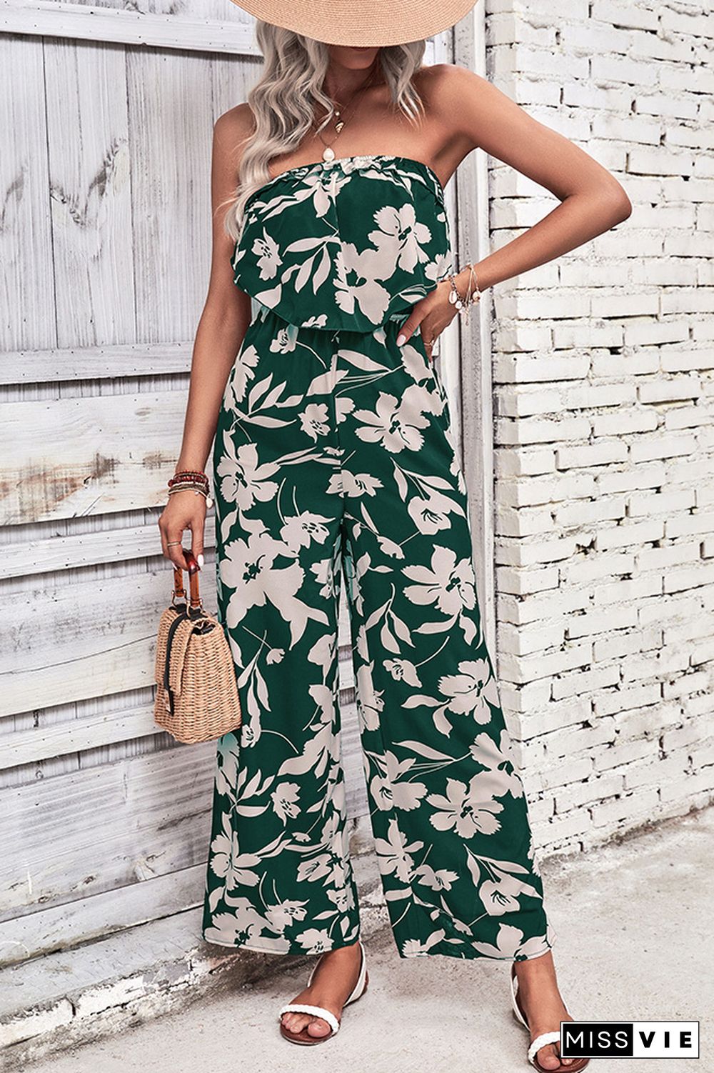 Strapless Ruffles Floral Jumpsuit