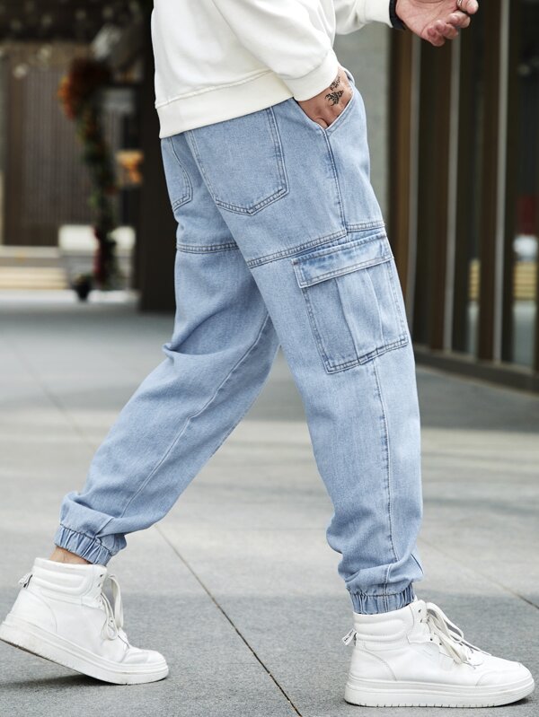 Sporsity Men Cotton Flap Pocket Side Jogger Jeans