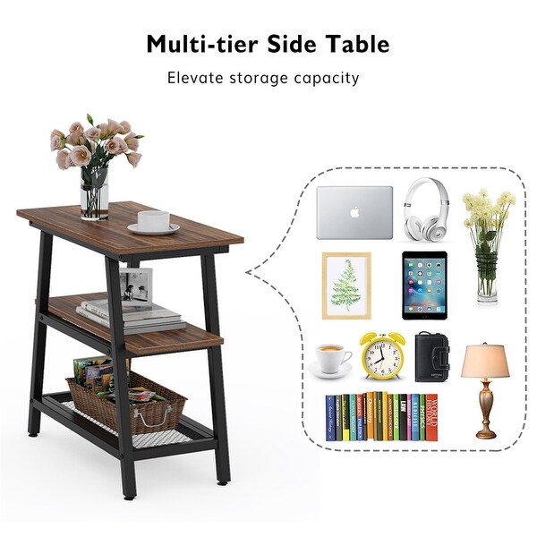 End Table， Side Table with 3-Tier Storage Shelf，