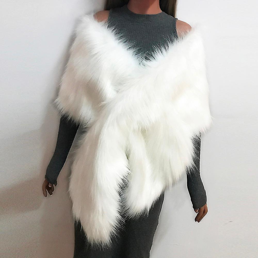 Women Faux Fox Fur Long Shawl Stole Wrap Shrug Scarf Bridal Wedding