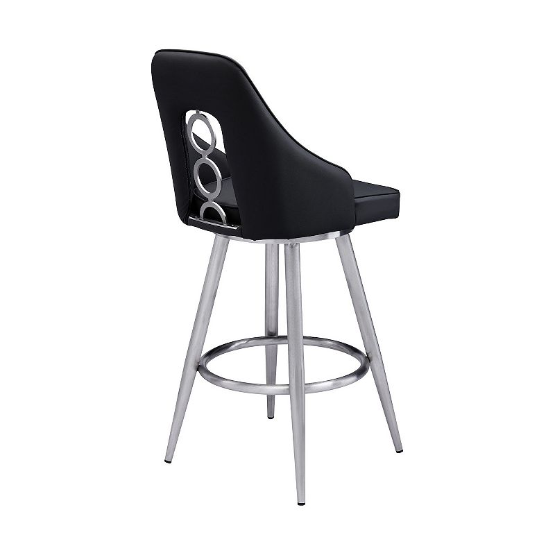 Faux Leather Barstool with Metal Tapered Legs， Black and Silver