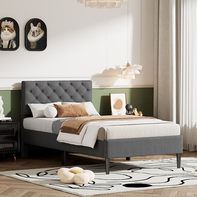 Merax Upholstered Linen Platform Bed