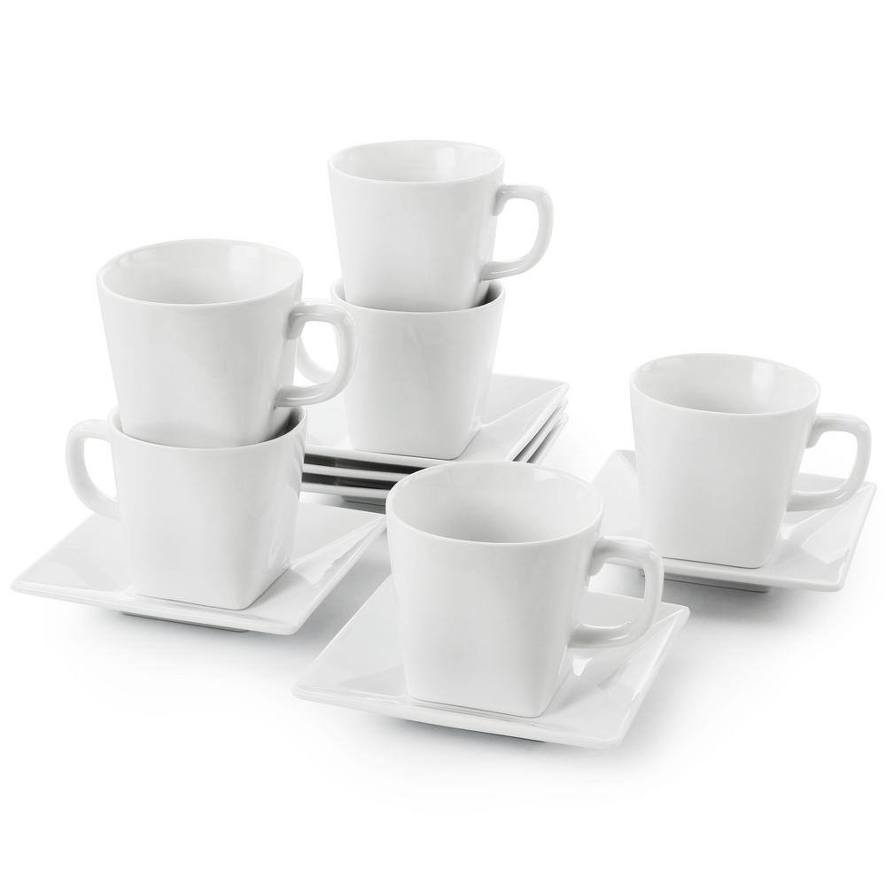 OUR TABLE Simply White Fine Ceramic 6 Piece 8 oz. Square Cup and Saucer Set in White 985119938M