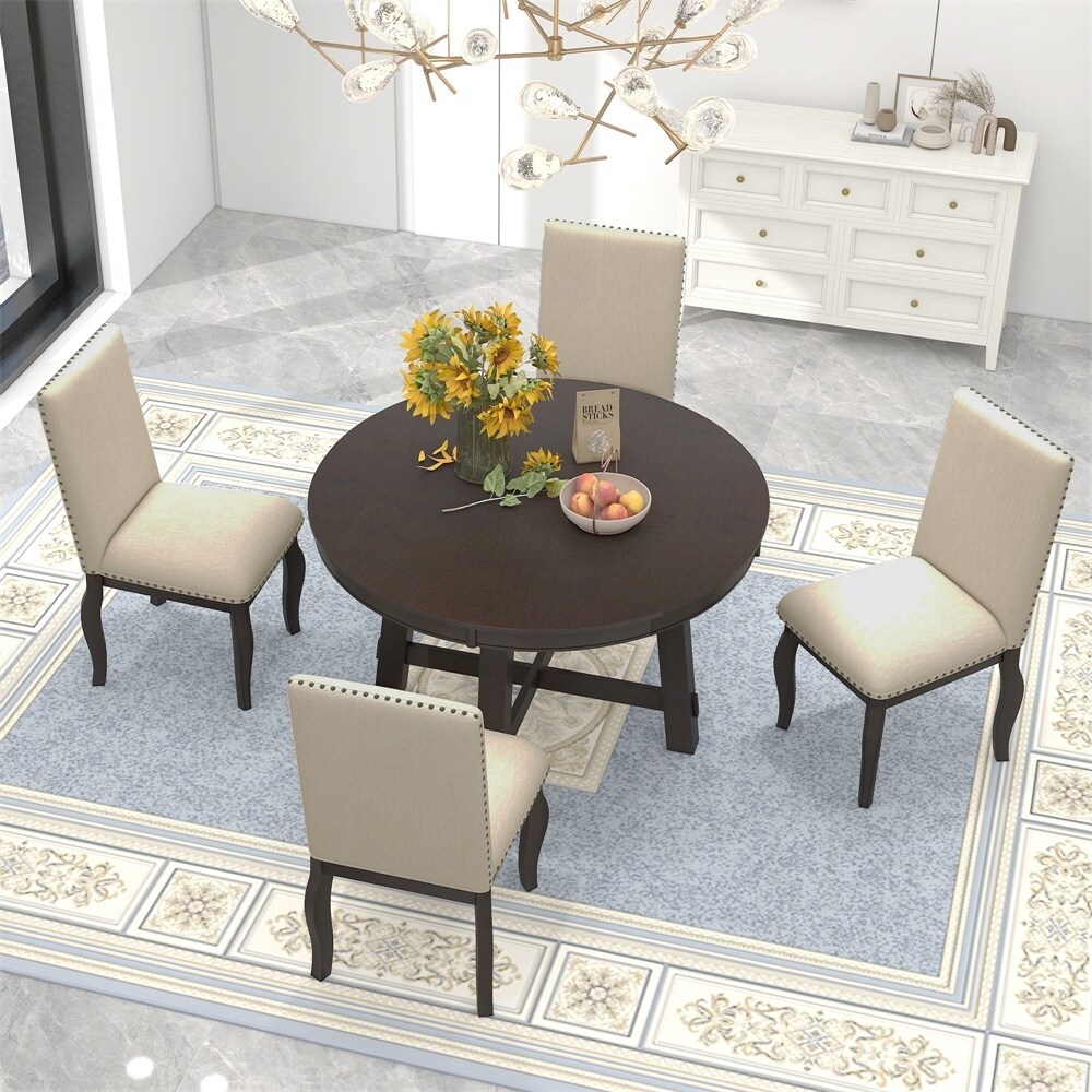 5 Piece Dining Table Set Extendable Dining Table and 4 Dining Chairs