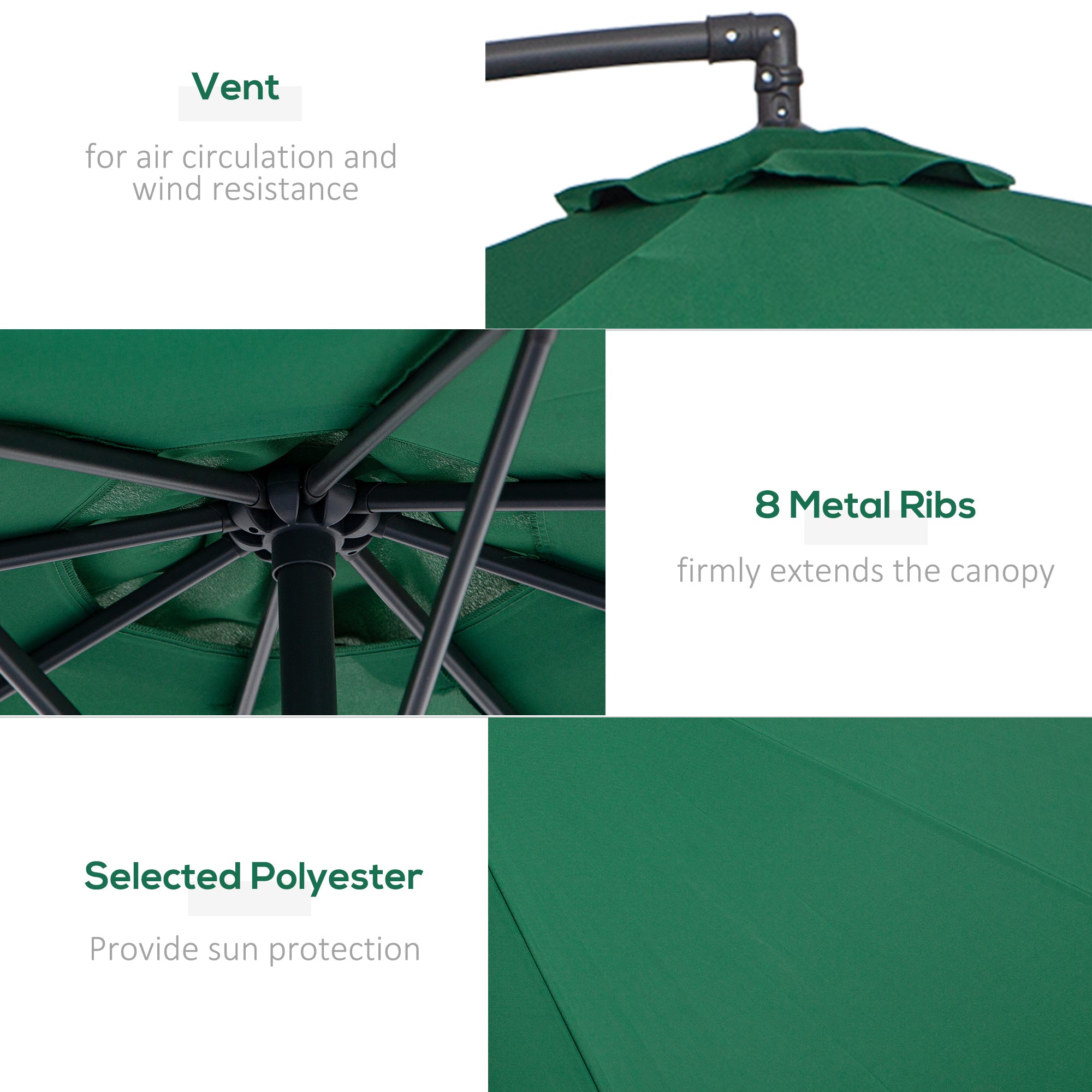 Outsunny 10' Cantilever Hanging Tilt Offset Patio Umbrella With Stand - Green