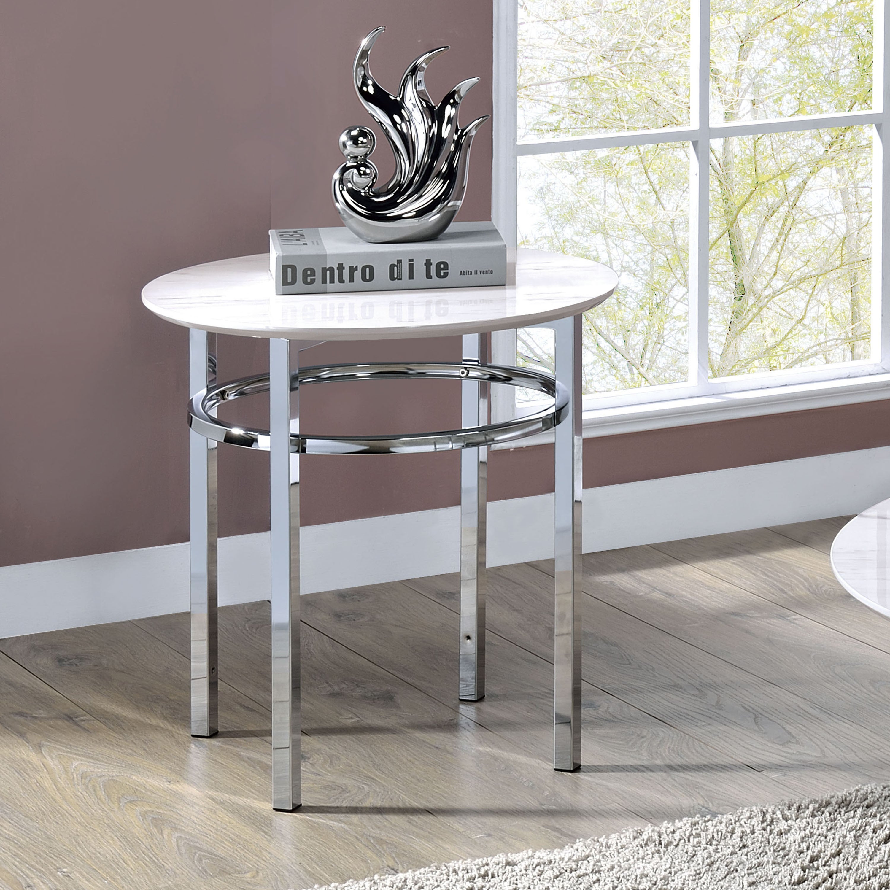 Furniture of America Zera Contemporary White and Chrome 22-inch Side Table