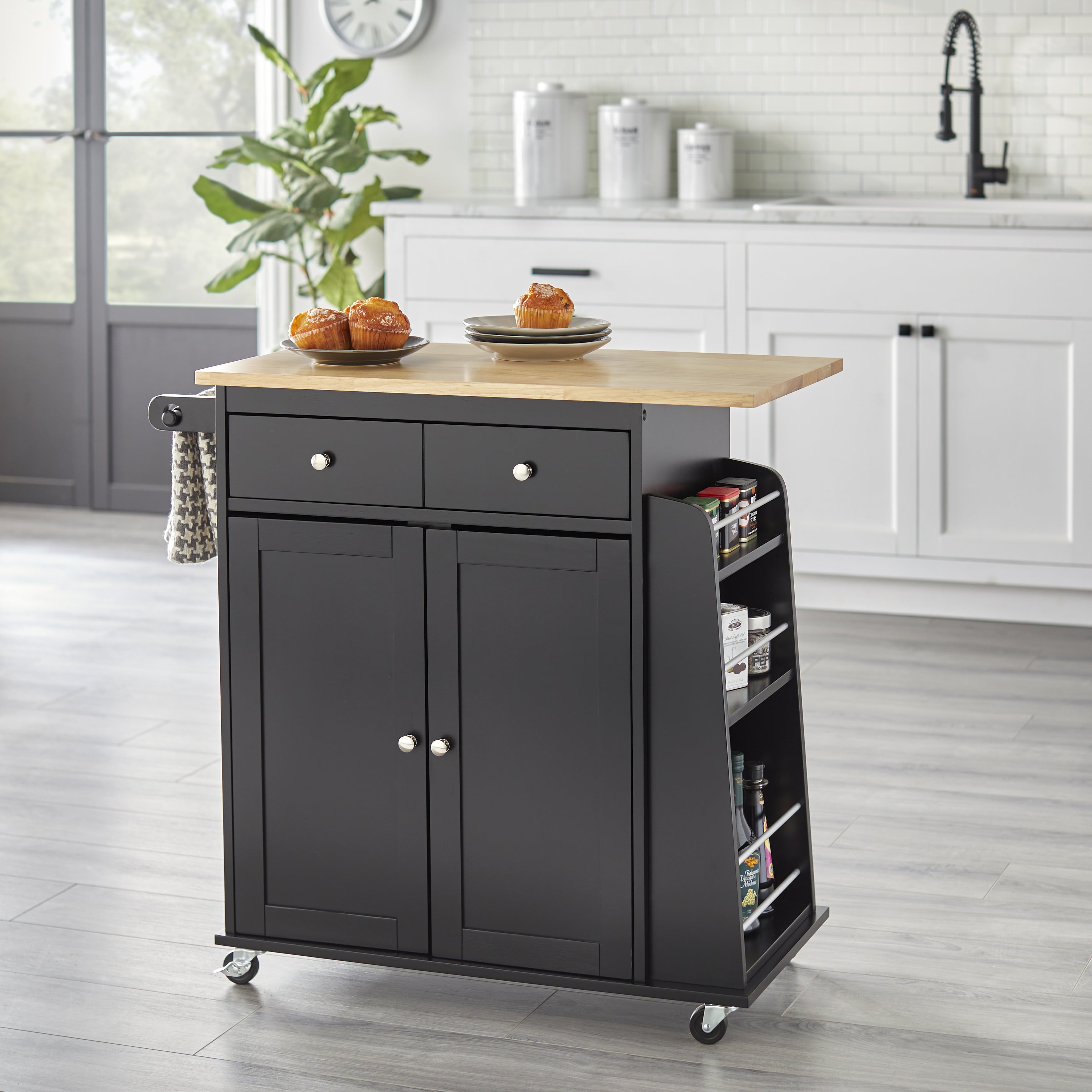 TMS Sonoma Wood Composite Kitchen Cart， Black