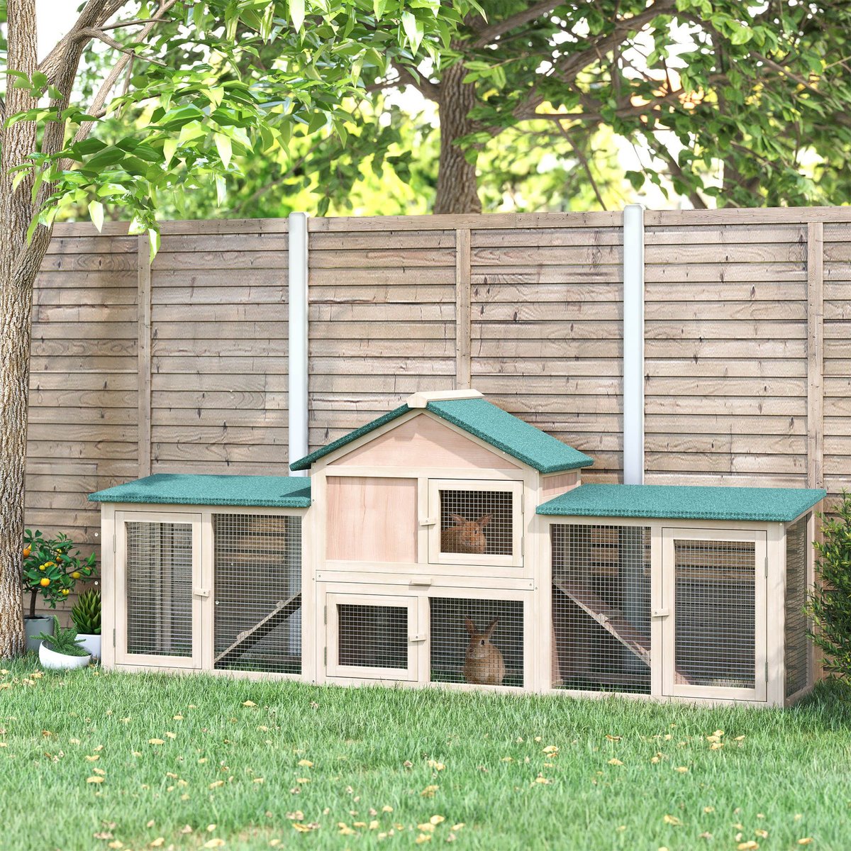 PawHut 2-Story Wooden Deluxe Rabbit Bunny House